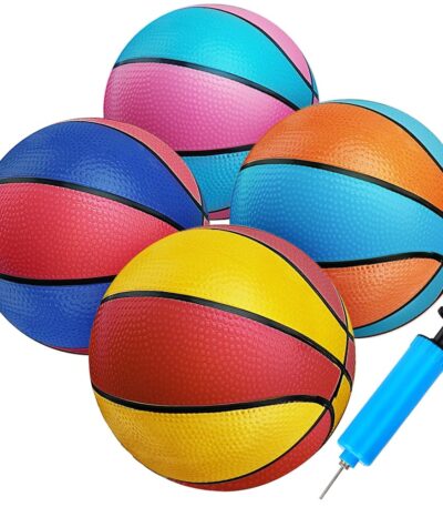 4 Packs Rubber Mini Basketballs 7 Inch Size 3 with Pump, Kids Small Basketball Set for Basketball Hoop Pool Party Games Indoor Outdoor Play Sports Toys Bouncy Balls for Kids...