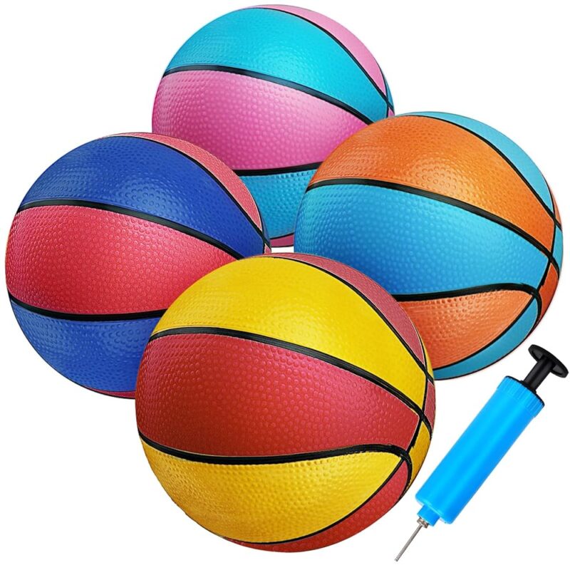 4 Packs Rubber Mini Basketballs 7 Inch Size 3 with Pump, Kids Small Basketball Set for Basketball Hoop Pool Party Games Indoor Outdoor Play Sports Toys Bouncy Balls for Kids...