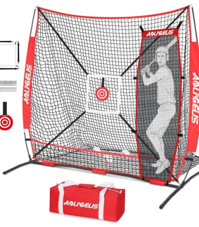6'X6' Baseball Softball Practice Net,Pitching Net,Batting Net,with Dummy Batter,Bonus Strike Zone Target and Bow Frame,for Hitting,Pitching,Catching