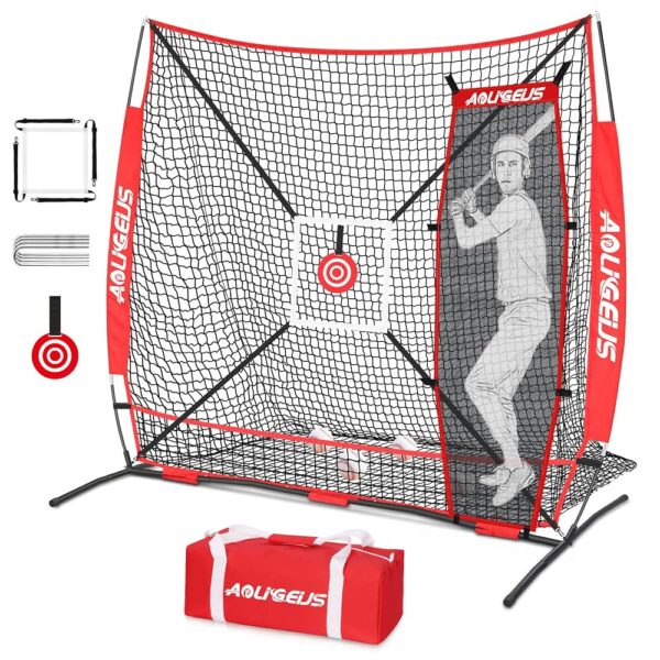 6'X6' Baseball Softball Practice Net,Pitching Net,Batting Net,with Dummy Batter,Bonus Strike Zone Target and Bow Frame,for Hitting,Pitching,Catching