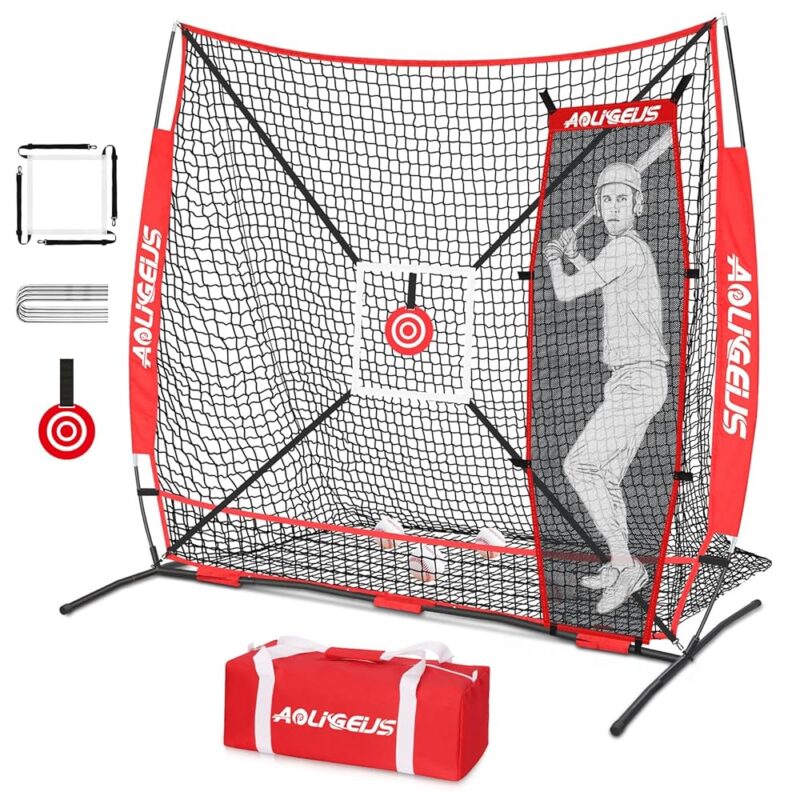 6'X6' Baseball Softball Practice Net,Pitching Net,Batting Net,with Dummy Batter,Bonus Strike Zone Target and Bow Frame,for Hitting,Pitching,Catching