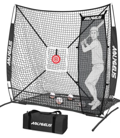 6'X6' Baseball Softball Practice Net,Pitching Net,Batting Net,with Dummy Batter,Bonus Strike Zone Target and Bow Frame,for Hitting,Pitching,Catching