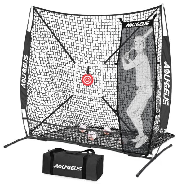 6'X6' Baseball Softball Practice Net,Pitching Net,Batting Net,with Dummy Batter,Bonus Strike Zone Target and Bow Frame,for Hitting,Pitching,Catching