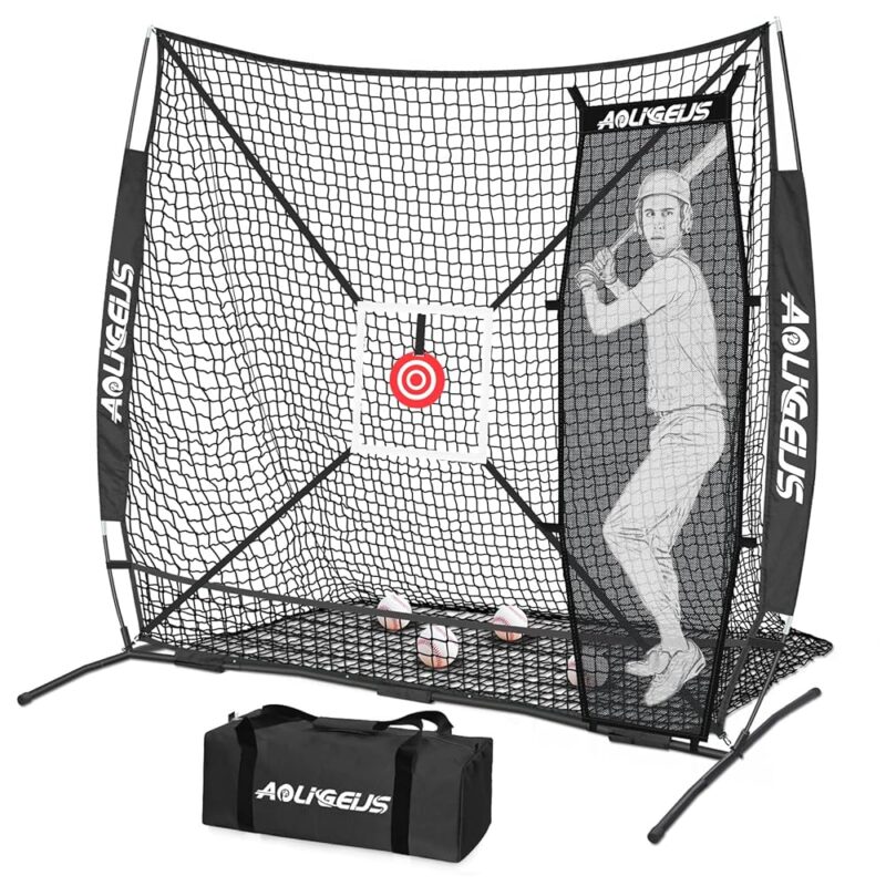 6'X6' Baseball Softball Practice Net,Pitching Net,Batting Net,with Dummy Batter,Bonus Strike Zone Target and Bow Frame,for Hitting,Pitching,Catching