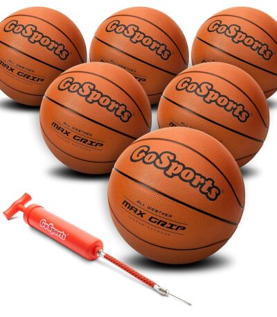 GoSports Indoor/Outdoor Rubber Basketballs - Six Pack of Size 6 or Size 7 Balls with Pump & Carrying Bag - Choose Your Size