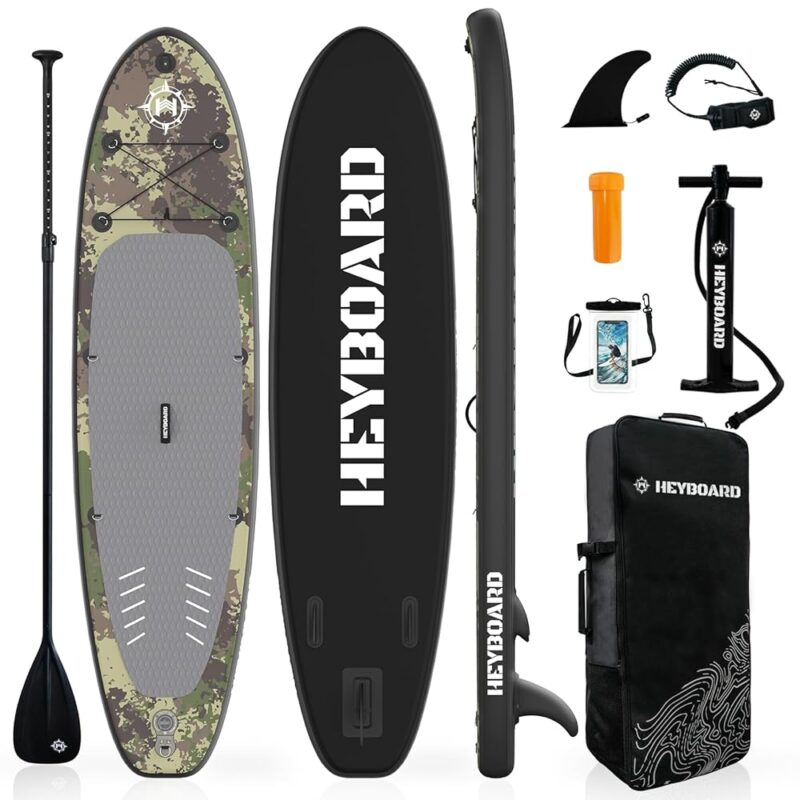 HEYBOARD Inflatable Stand Up Paddle Board 10'6"×32"×6" Standup Paddleboard with Premium SUP Accessories & Backpack, Non-Slip Deck, Waterproof Bag, Leash, Paddle, Hand Pump