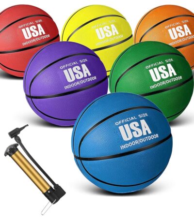 Jenaai 6 Pcs Rubber Basketballs Official Size Bulk Streetballs Multicolor Basket Balls with Pump Plain Basketball Set for Adult Youth Gifts Indoor Outdoor Training Games