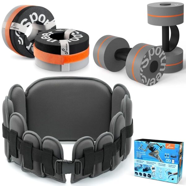 Sportneer 6-Piece Pool Exercise Set - Water Fitness Equipment with Swim Belt, Ankle Weights for Aqua Therapy