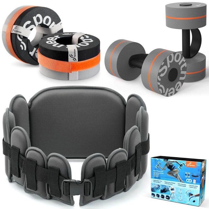 Sportneer 6-Piece Pool Exercise Set - Water Fitness Equipment with Swim Belt, Ankle Weights for Aqua Therapy