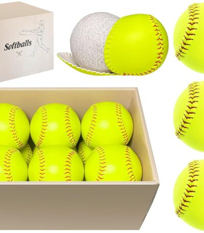 Sports Practice Softballs - 12-Inch Official Size and Weight Slowpitch Softball, Unmarked & Leather Covered Training Ball for Games, Practice and Training