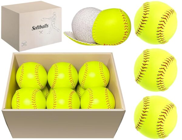 Sports Practice Softballs - 12-Inch Official Size and Weight Slowpitch Softball, Unmarked & Leather Covered Training Ball for Games, Practice and Training