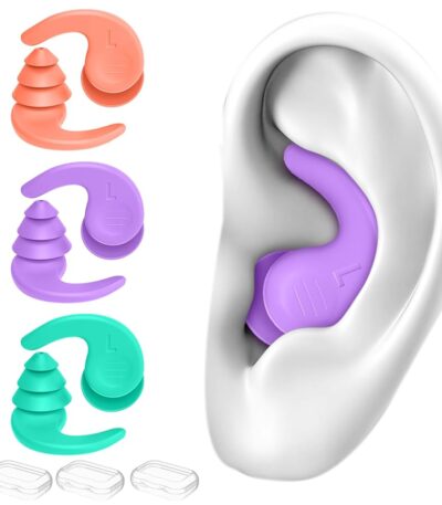 Swimming Ear Plugs for Adults,3 Pairs Waterproof Reusable Silicone Swim Earplugs for Swimming Surfing Snorkeling Showering and Water Pool,Beach,Ocean
