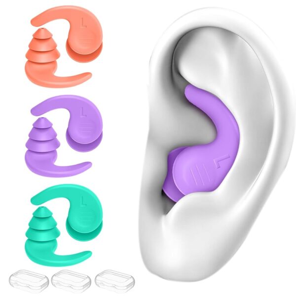 Swimming Ear Plugs for Adults,3 Pairs Waterproof Reusable Silicone Swim Earplugs for Swimming Surfing Snorkeling Showering and Water Pool,Beach,Ocean