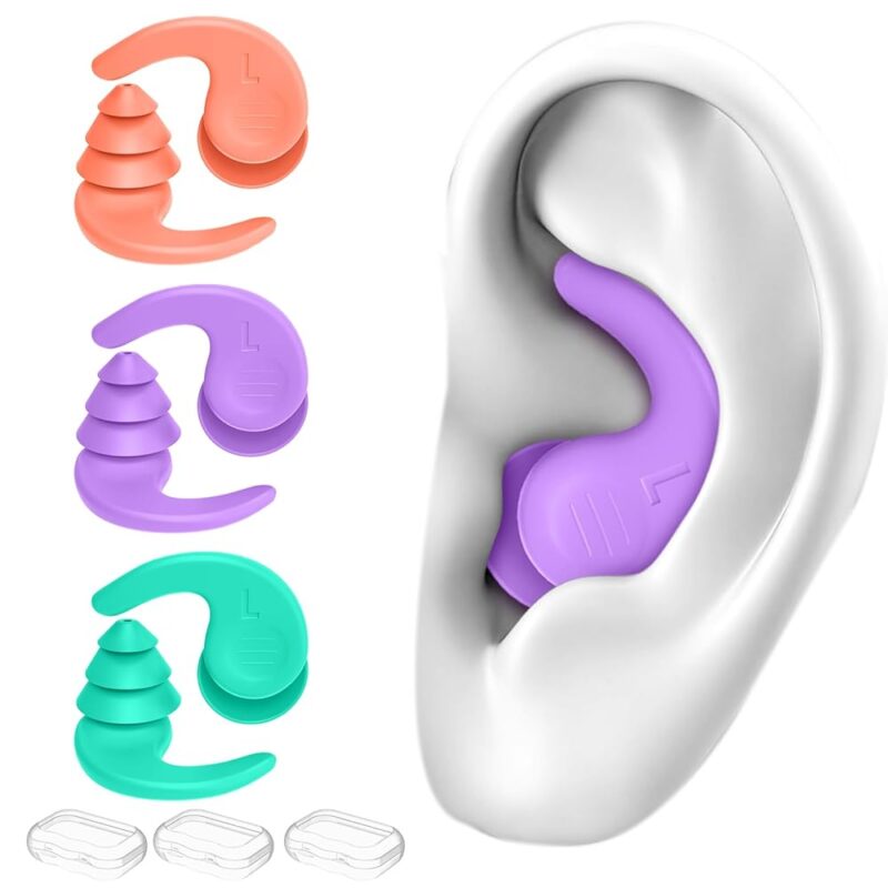 Swimming Ear Plugs for Adults,3 Pairs Waterproof Reusable Silicone Swim Earplugs for Swimming Surfing Snorkeling Showering and Water Pool,Beach,Ocean