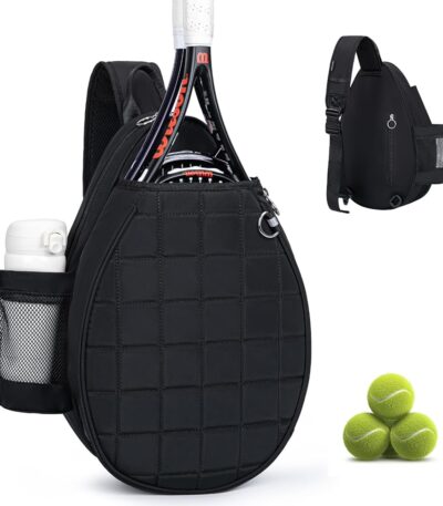 Tennis Bag, Quilted Tennis Backpack Holds 2 Rackets, Waterproof Crossbody Sling Pickleball Bags for Women, Men and Youth