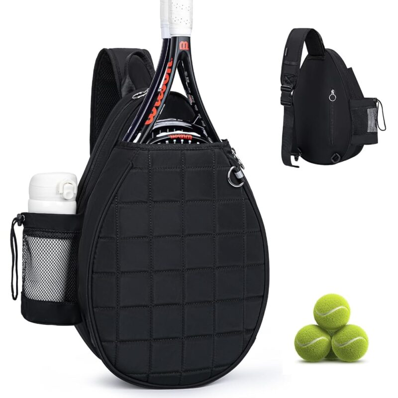 Tennis Bag, Quilted Tennis Backpack Holds 2 Rackets, Waterproof Crossbody Sling Pickleball Bags for Women, Men and Youth