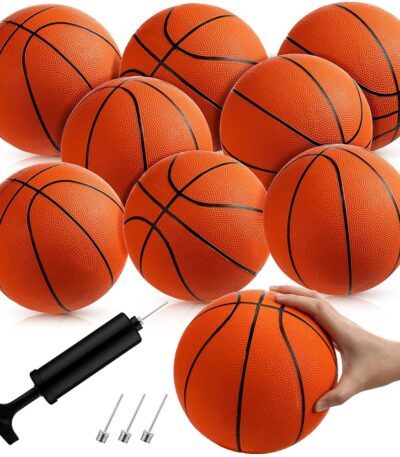 Vinsot 8 Pack Mini Rubber Basketballs Set 7 Inch Mini Hoop Basket Ball with Air Pump for Beginner Basketball Arcade Games Indoor Outdoor Pool Party Favors(Orange)