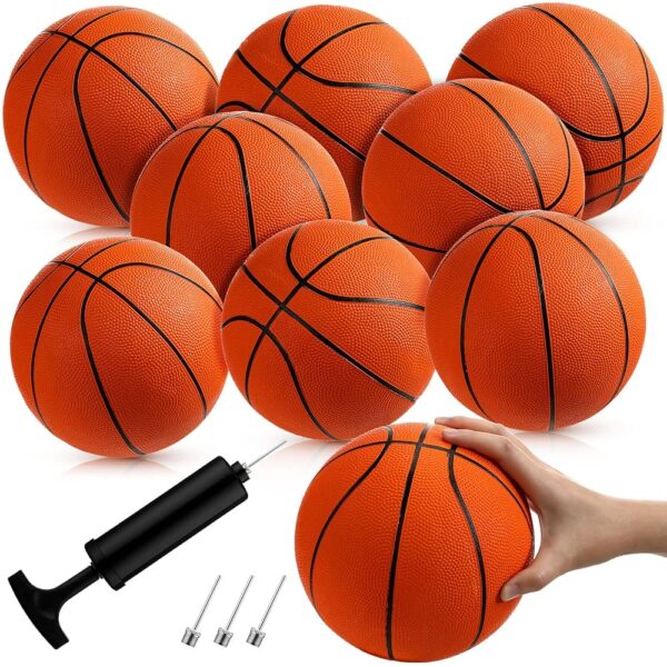 Vinsot 8 Pack Mini Rubber Basketballs Set 7 Inch Mini Hoop Basket Ball with Air Pump for Beginner Basketball Arcade Games Indoor Outdoor Pool Party Favors(Orange)