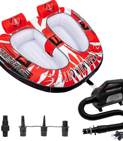 ZOOMBROS Towable Tube with Electric Air Pump 120V Powerful and Quick Inflatation in 2 Minutes (Bundle)