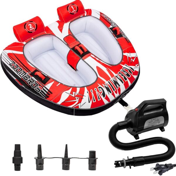 ZOOMBROS Towable Tube with Electric Air Pump 120V Powerful and Quick Inflatation in 2 Minutes (Bundle)
